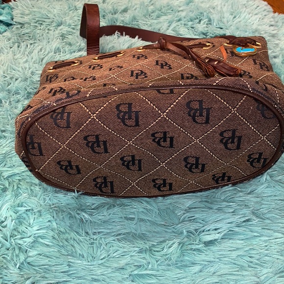 Dooney & Bourke Monogram Tassel Dark Brown Canvas Bucket Bag - Picture 11 of 13